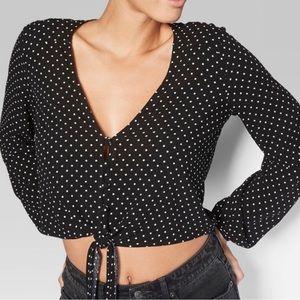 Polka dot long sleeve crop top